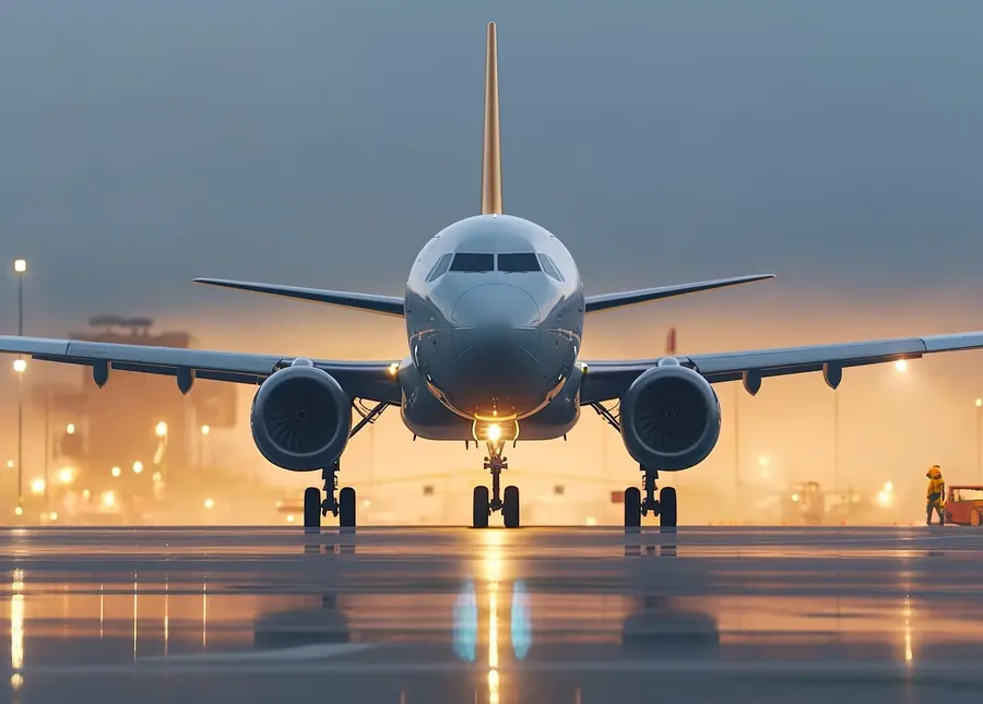  airplane on a runway, likely captured during or immediately after landing, or preparing for takeoff. 